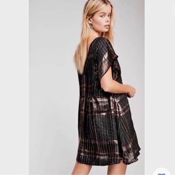 Free People Black and Metallic Bronze Plaid Mini Dress - Picture 2 of 8